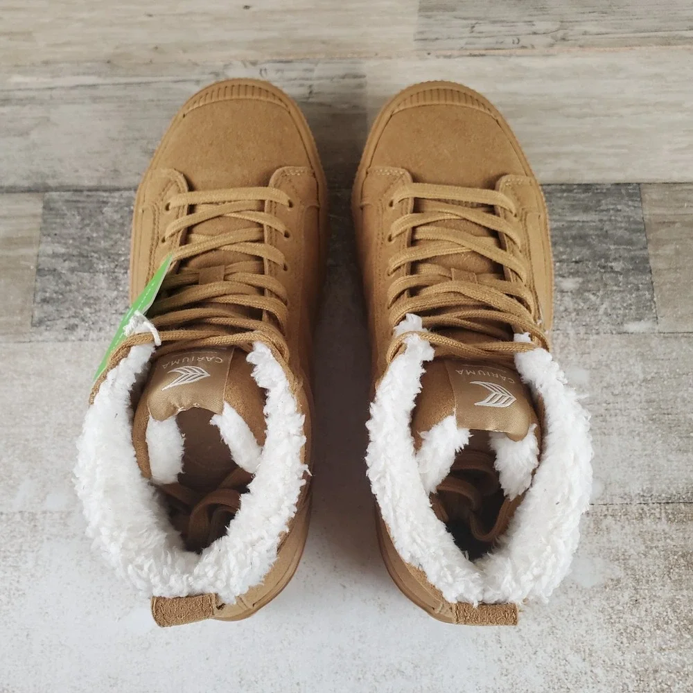 Cariuma OCA High Therma Womens Boots Sz 7.5 All Camel Suede Fleece Lined Lace Up